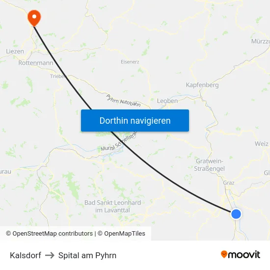 Kalsdorf to Spital am Pyhrn map