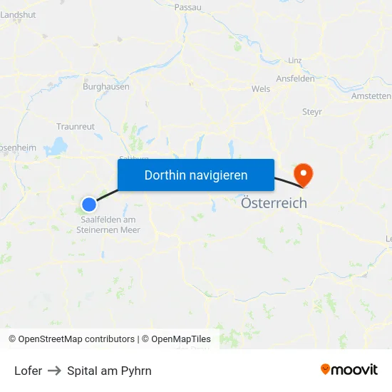 Lofer to Spital am Pyhrn map