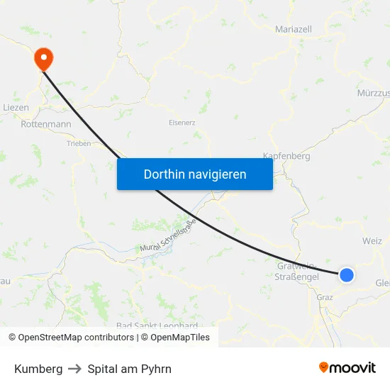 Kumberg to Spital am Pyhrn map