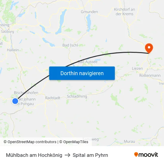 Mühlbach am Hochkönig to Spital am Pyhrn map