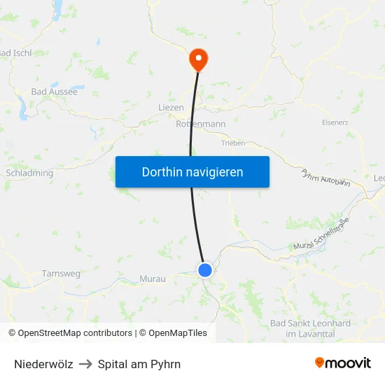 Niederwölz to Spital am Pyhrn map