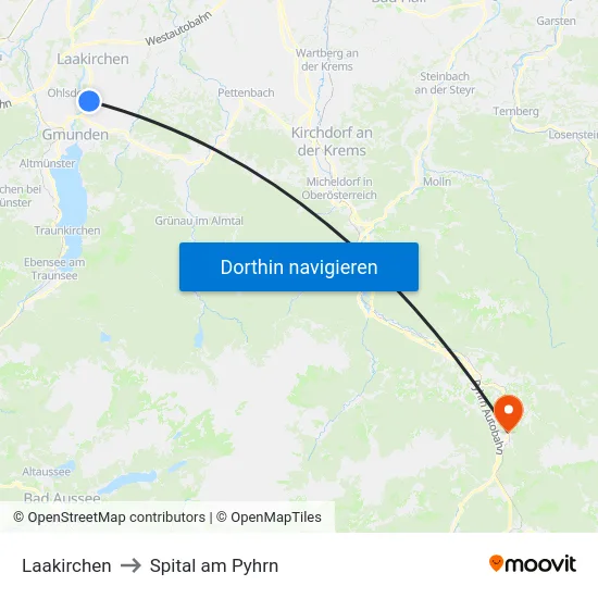 Laakirchen to Spital am Pyhrn map