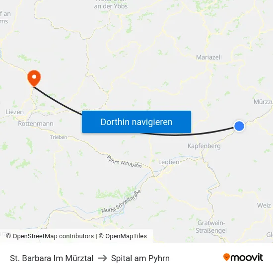 St. Barbara Im Mürztal to Spital am Pyhrn map