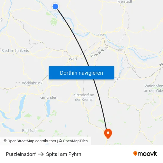 Putzleinsdorf to Spital am Pyhrn map