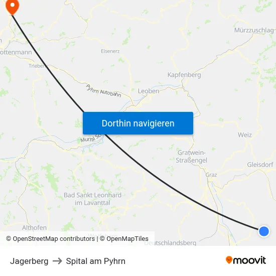 Jagerberg to Spital am Pyhrn map