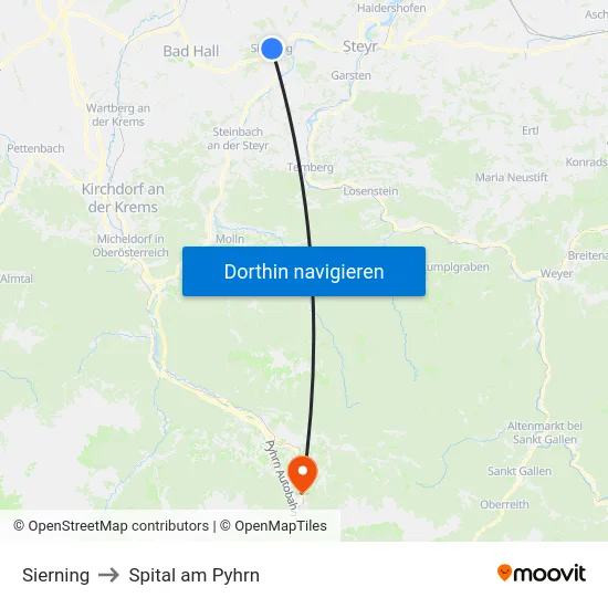 Sierning to Spital am Pyhrn map