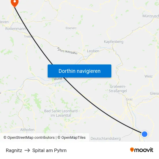 Ragnitz to Spital am Pyhrn map