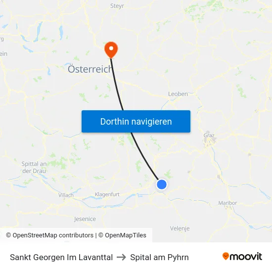 Sankt Georgen Im Lavanttal to Spital am Pyhrn map