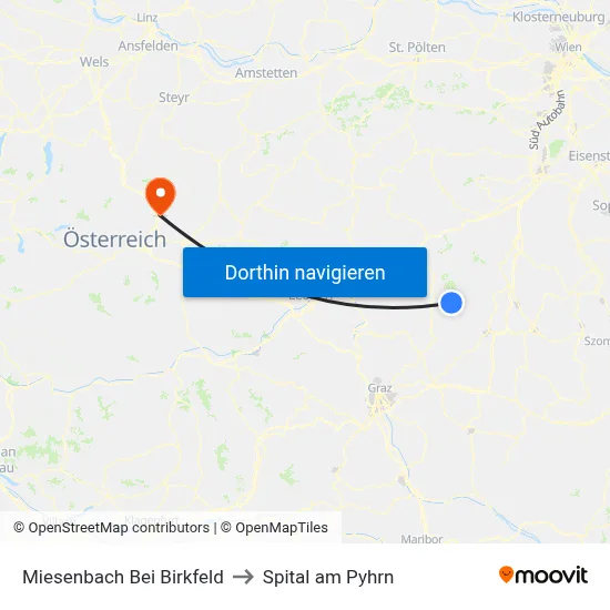 Miesenbach Bei Birkfeld to Spital am Pyhrn map