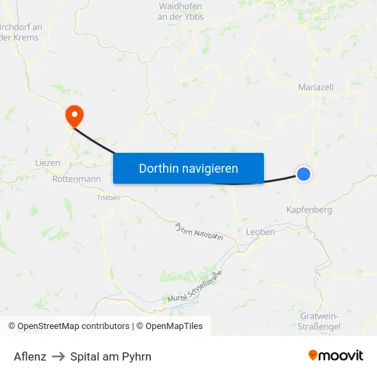 Aflenz to Spital am Pyhrn map