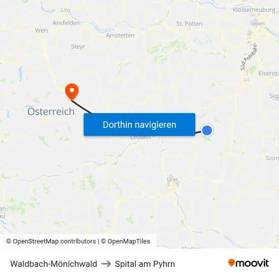 Waldbach-Mönichwald to Spital am Pyhrn map
