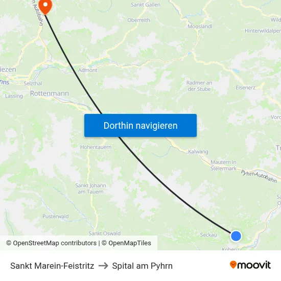 Sankt Marein-Feistritz to Spital am Pyhrn map