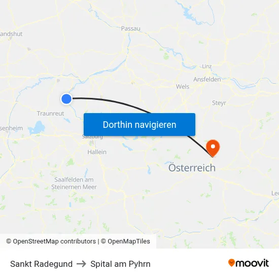 Sankt Radegund to Spital am Pyhrn map