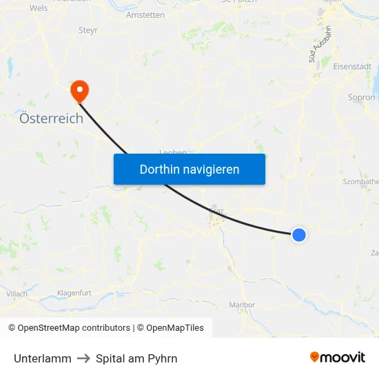 Unterlamm to Spital am Pyhrn map