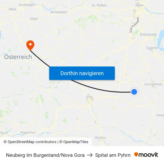 Neuberg Im Burgenland/Nova Gora to Spital am Pyhrn map