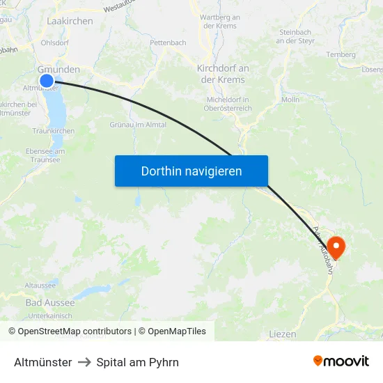 Altmünster to Spital am Pyhrn map