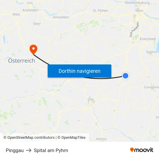 Pinggau to Spital am Pyhrn map