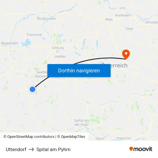 Uttendorf to Spital am Pyhrn map
