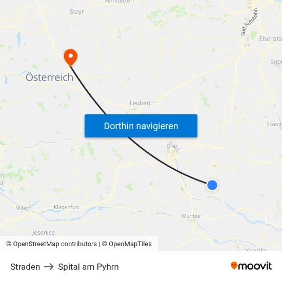 Straden to Spital am Pyhrn map