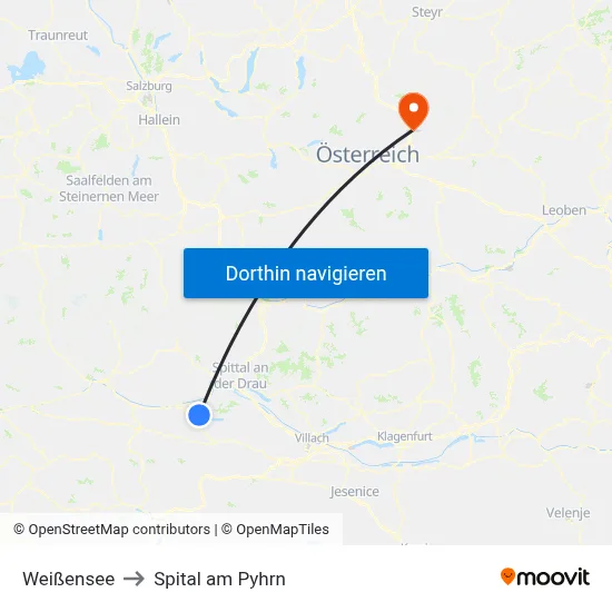 Weißensee to Spital am Pyhrn map