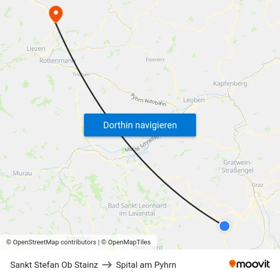 Sankt Stefan Ob Stainz to Spital am Pyhrn map
