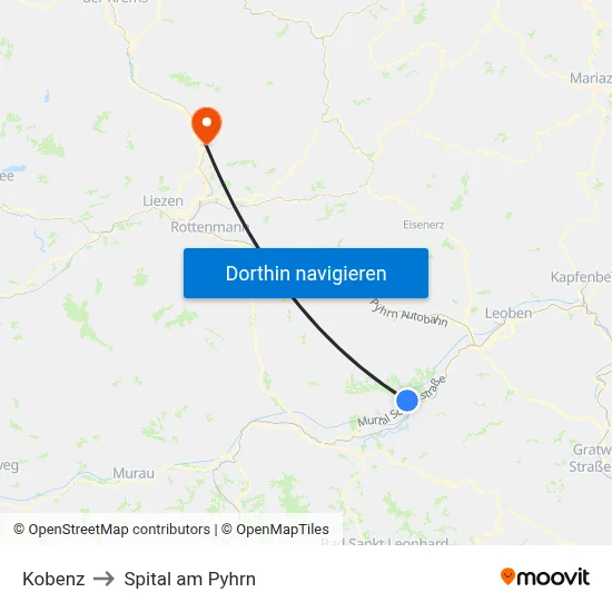 Kobenz to Spital am Pyhrn map