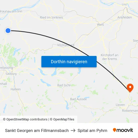 Sankt Georgen am Fillmannsbach to Spital am Pyhrn map
