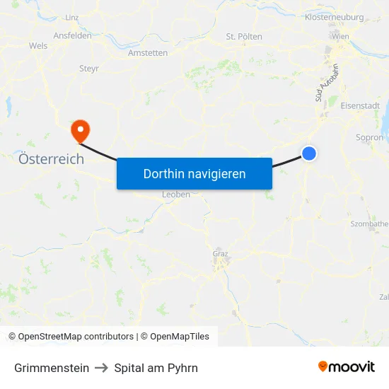 Grimmenstein to Spital am Pyhrn map