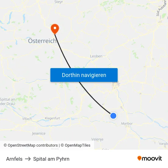 Arnfels to Spital am Pyhrn map