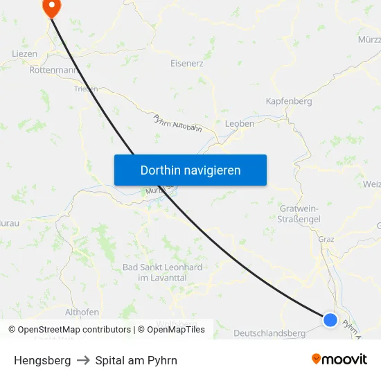 Hengsberg to Spital am Pyhrn map