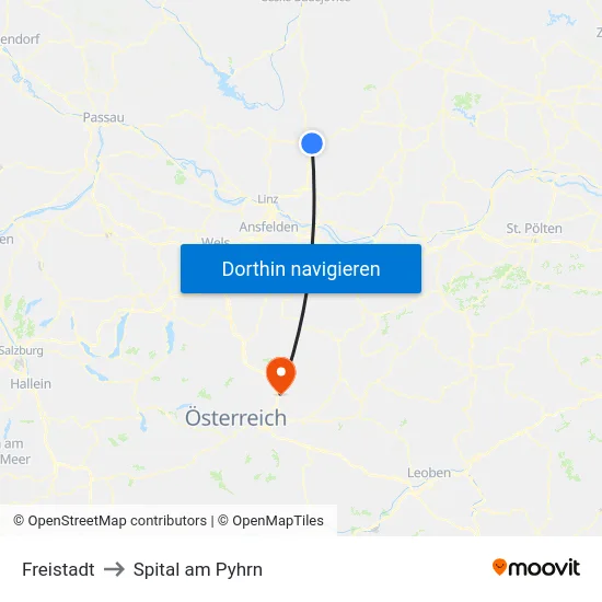 Freistadt to Spital am Pyhrn map
