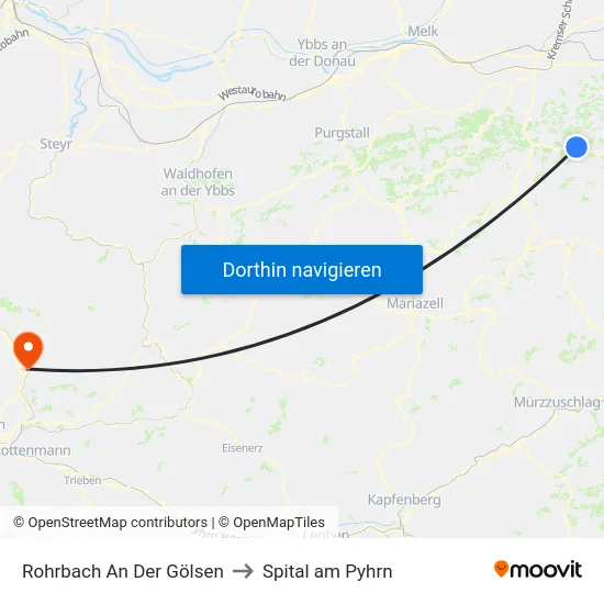 Rohrbach An Der Gölsen to Spital am Pyhrn map