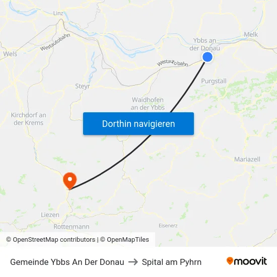 Gemeinde Ybbs An Der Donau to Spital am Pyhrn map