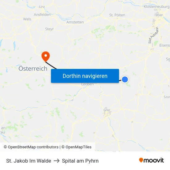 St. Jakob Im Walde to Spital am Pyhrn map