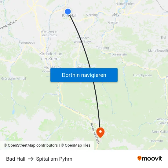 Bad Hall to Spital am Pyhrn map
