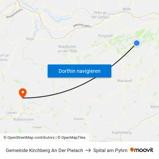 Gemeinde Kirchberg An Der Pielach to Spital am Pyhrn map
