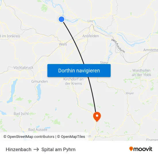 Hinzenbach to Spital am Pyhrn map