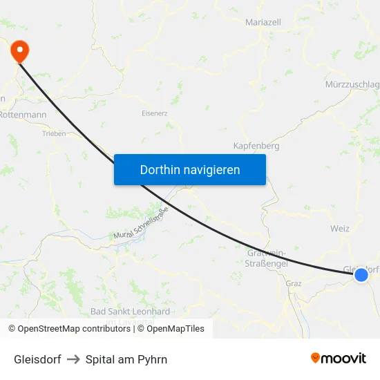 Gleisdorf to Spital am Pyhrn map