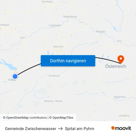 Gemeinde Zwischenwasser to Spital am Pyhrn map