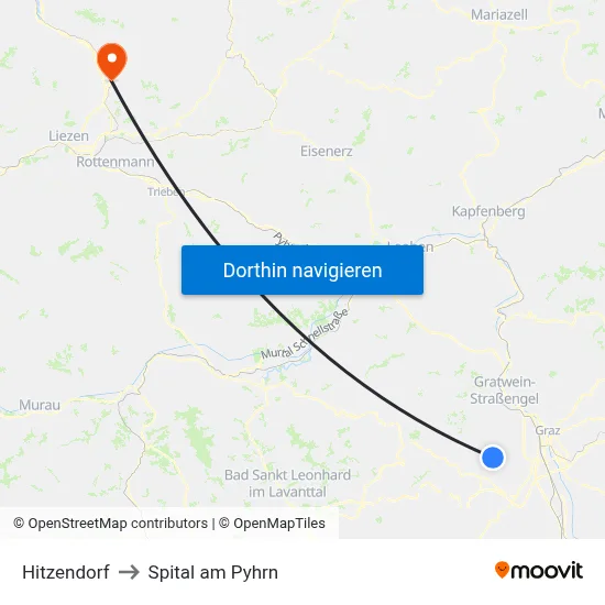 Hitzendorf to Spital am Pyhrn map