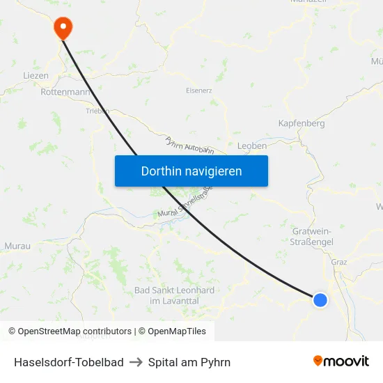 Haselsdorf-Tobelbad to Spital am Pyhrn map