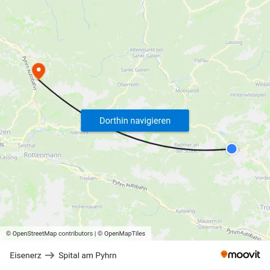 Eisenerz to Spital am Pyhrn map