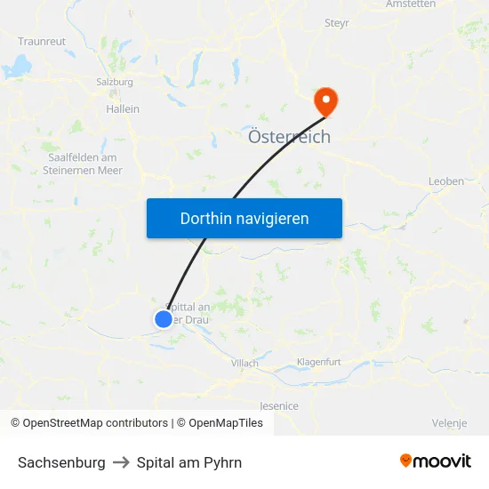 Sachsenburg to Spital am Pyhrn map