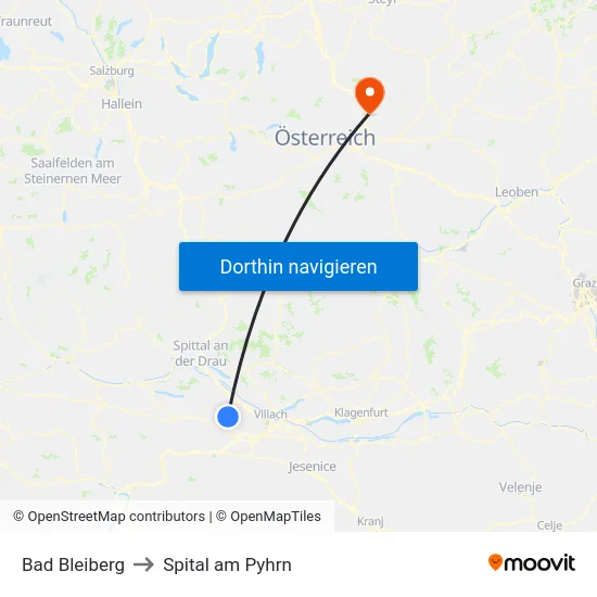 Bad Bleiberg to Spital am Pyhrn map