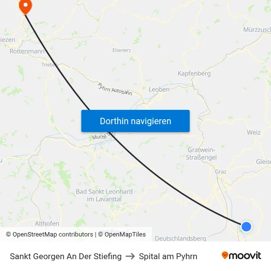 Sankt Georgen An Der Stiefing to Spital am Pyhrn map