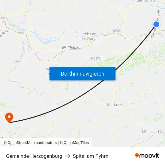 Gemeinde Herzogenburg to Spital am Pyhrn map