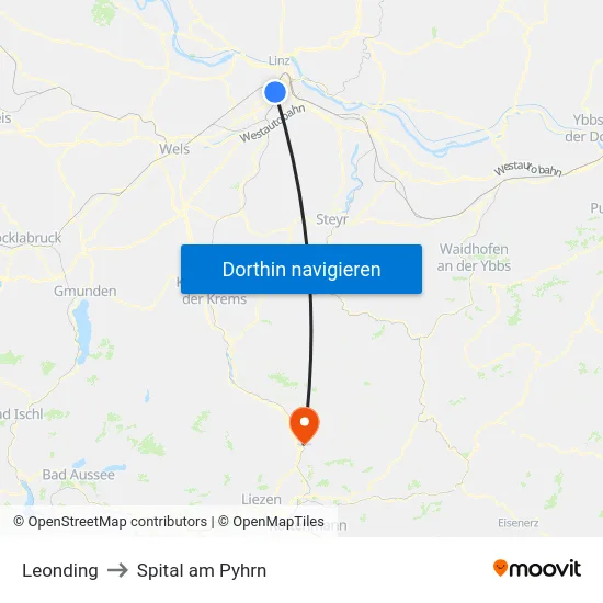 Leonding to Spital am Pyhrn map