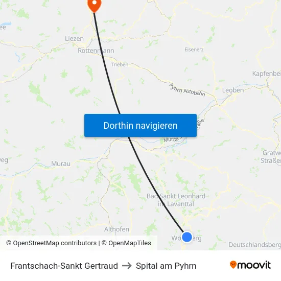 Frantschach-Sankt Gertraud to Spital am Pyhrn map