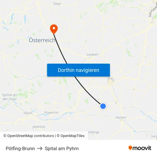 Pölfing-Brunn to Spital am Pyhrn map