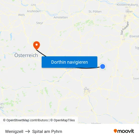 Wenigzell to Spital am Pyhrn map